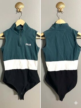 FILA Retro Colorblock Quarter Zip Sleeveless Bodysuit S